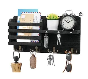 Mail Holder for Wall with Magnet Hanging Rustic Wooden Key Holder with Key Hooks Wall Mounted Key Hanger Organizer for Entryway