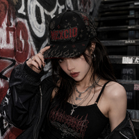 Casquette de baseball streetwear élégante à visière incurvée, avec patch brodé 3D complet et étiquettes métalliques, motif flamme, style Mexique, OEM ODM personnalisé