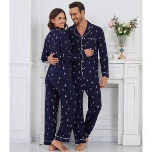 Ensemble de pyjamas pour couples en gros, manches longues, en viscose de bambou avec poches, tailles S à XXL, pour femmes et hommes, pyjamas assortis - Product Image 6
