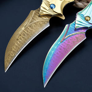 Cuchillo de rescate azul y arcoíris brillante, cuchillo de bolsillo con revestimiento PVD de titanio recubierto de titanio, hoja afilada de carbono delgada con revestimiento de Ti para Outdo - Product Image 3