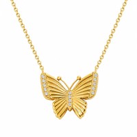 Collier pendentif papillon en zircon plaqué or 18 carats en acier inoxydable, résistant à l'eau et au ternissement, prêt à être expédié en gros