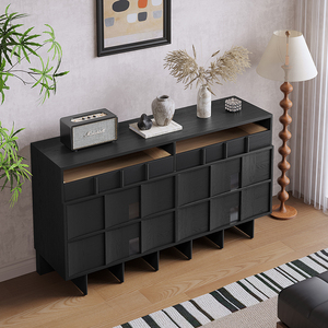 Moderne Simple Noir <span class=keywords><strong>Bois</strong></span> Massif Minimaliste Chambre à coucher Salon Buffet Commode de Rangement Armoire d'Entrée - Product Image 1