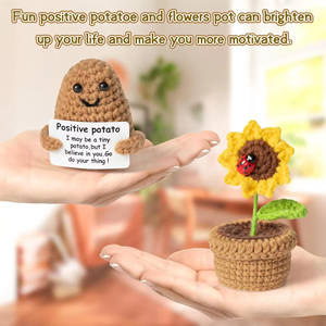 Poupée de pommes de terre créative Mini Funny Positive Life Potato Smile Flower Handmade Crochet Clasp Birthday Gifts - Product Image 3