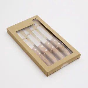 Steak Knife Set of 4 Stainless Steel Hot Sale 4.5 Inch Wooden Handle Sustainable Yellow Handle Steak Knives in Presentation Box