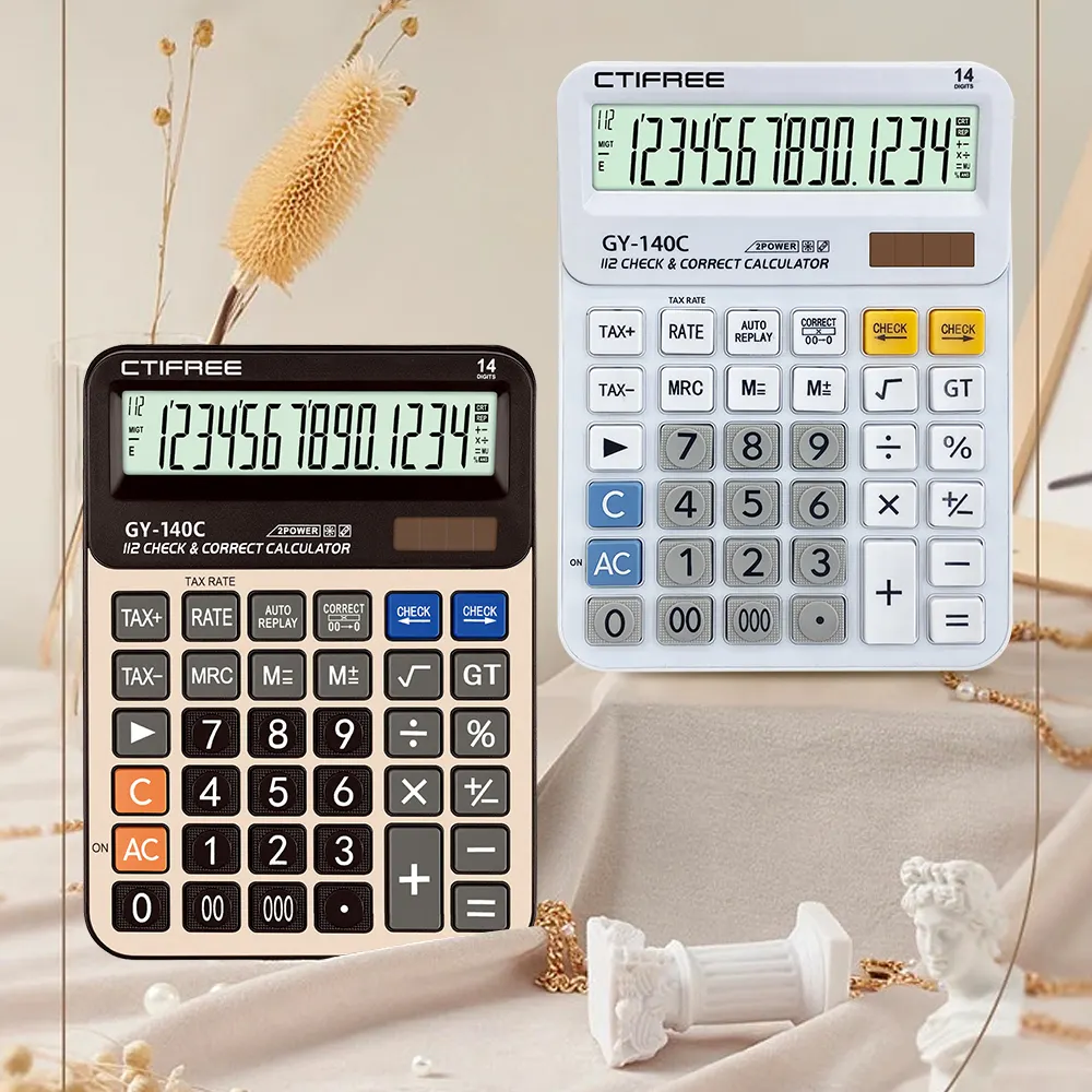 للبيع بالجملة آلة حاسبة مكتبية صغيرة 14 رقمًا صغيرة لطيفة ملونة Calculadora العرض المزدوج للطاقة