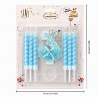 Juego de Velas de Cumpleaños Premium, Elegantes Velas en Espiral con Corona Azul, Tul, Estrellas y Brillo para Decoración de Pasteles de Cumpleaños
