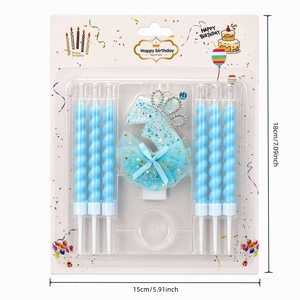 Juego de Velas de Cumpleaños Premium, Elegantes Velas en Espiral con Corona Azul, Tul, Estrellas y Brillo para Decoración de Pasteles de Cumpleaños - Product Image 5