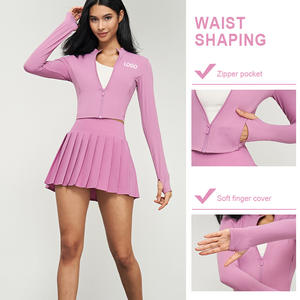 Vestes de sport à manches longues zippées de haute qualité avec poches latérales vêtements de sport pour femmes en cours d'exécution hauts courts personnalisés - Product Image 4