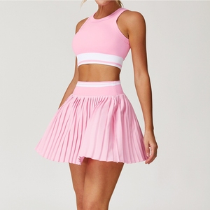 Set pakaian kasual untuk wanita, Tank top dan rok lipit 2 potong pakaian olahraga cepat kering kebugaran tenis - Product Image 5
