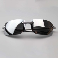 Lunettes de soleil vintage Y2K ultra-légères sans monture pour hommes Lunettes de soleil de conduite argentées à monture miroir UV400