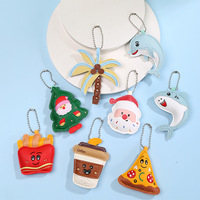 Porte-clés en cuir PU motif tasse de café de dessin animé mignon, accessoires de Noël Père Noël, breloques de sac, cadeau pour femme