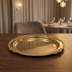 Plato de Presentación Redondo de Metal, Diseño Vintage, Color Dorado Pulido, Vajilla Resistente para Fiestas - Product Image 2