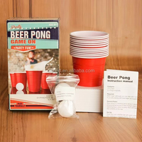 Ensemble de gobelets jetables en plastique PP rouge pour beer pong, 500 ml, jeu de boisson pour fête, avec 12 gobelets et 2 balles