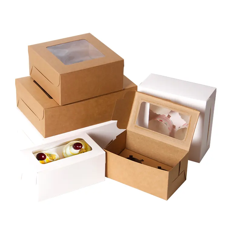 Großhandel Verschiedene Größen hand gefertigte Kraft papier Lebensmittel verpackungs box mit <span class=keywords><strong>Kunststoff</strong></span> fenster Torten schachtel