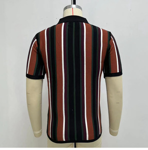 Camisa <span class=keywords><strong>Polo</strong></span> de Punto a Rayas Transpirable de Verano para Hombre, Camisas de Punto Informales de Manga Corta con Botones y Bolsillo - Product Image 6