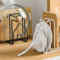Support de couvercles de casseroles en métal en forme de maison, 4 compartiments, support pour planches à découper en fer, organisateur de rangement pour comptoir de cuisine