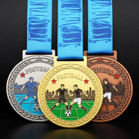 Médailles de champion de football haut de gamme, en relief 3D, or, argent, bronze, trophée personnalisé pour tournoi de football
