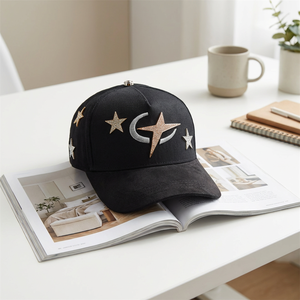 Casquettes de baseball en tissu suédé de haute qualité avec écusson étoile, casquettes sportives avec broderie 3D machine, doublure satinée, casquettes structurées - Product Image 1