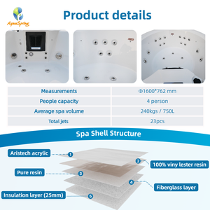 Aquaspring Factory Spa Jacuzzi, Bain à remous d'intérieur pour jardin, pour 4 personnes, Baignoire spa ronde extérieure, Jacuzzi extérieur - Product Image 3