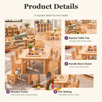 Ensemble table et chaises carrées en bois pour enfants d'âge préscolaire, deux places, mobilier Montessori pour maternelle, garderie, crèche, salle de classe