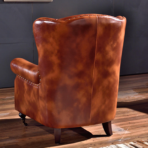 Elegant Design Classic Cigar Sofa <b>Chair</b> Living Room Furniture Bar <b>Antique</b> Wax Leather Chesterfield Cafe - Product Image 3