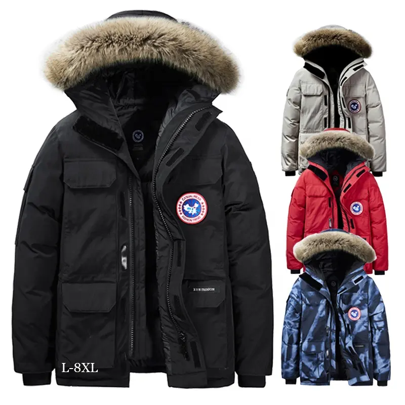 Mens Fashion Puffer Jacket Custom Canada Style Thickened Parka with Hood Faux Fur Parka Down Coat Blank Puffer Jacket Men