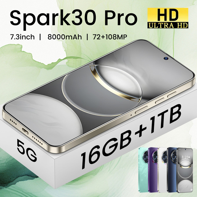 Spark 30 5G Smart Android Phone 16+1TB 7.3" High Pixel Camera Android 15 Unlocked Dual SIM 5G LTE