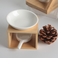 Diffuseur d'huiles essentielles en céramique avec cadre en bambou ajouré floral, support pour bougie chauffe-plat et chauffe-huile d'aromathérapie