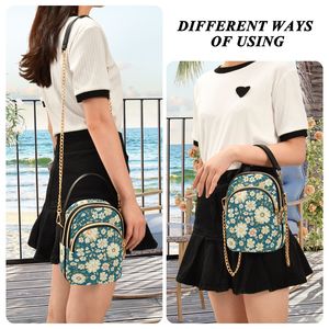 Teal Daisy Floral Mini Crossbody Bag for Women, Triple Zipper Quilted Phone <b>Purse</b> Fits 6.8" Smartphone, Detachable Chain Strap C - Product Image 6
