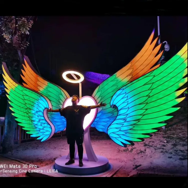 outdoor waterproof Christmas light up fairy metal crafts led glowing angel wings light for garden theme park