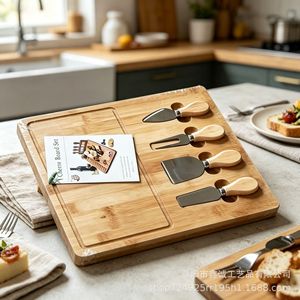 <b>Cheese</b> Board <b>Set</b> Bamboo Cutting Tray With <b>Knives</b> For Serving <b>Cheese</b> And Fruit Kitchen Use 29x33cm - Product Image 5