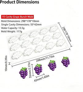 Molde de silicona con forma de uva, 15 cavidades, mini molde de frutas para cubitos de hielo, chocolate, postres, dulces, velas de aromaterapia, jabón artesanal - Product Image 2