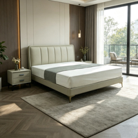 Lit moderne Leyi, nouveau design, réglable, taille King, cadre en métal, bois de pin, cuir véritable, écologique, garantie de trois ans