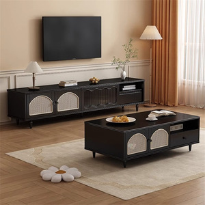 Meuble TV et table basse en bois massif de style vintage avec rangement pour salon et usage domestique - Product Image 4