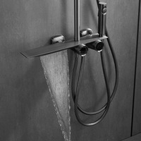 Mitigeur de douche mural en laiton chromé poli doré avec barre coulissante et jet pluie, garantie 3 ans