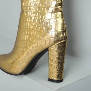 Gold Botas Largas De Mujer Chunky Heel Ashion Women Knee-High Chunky Heel <b>Boots</b> - Product Image 5