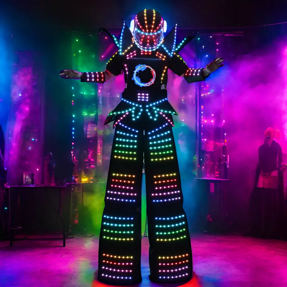 Full Color Smart Pixels LED Robot Suit Stilts Walker Costume with LED Lights Luminous Jacket for Stage Dance Performance