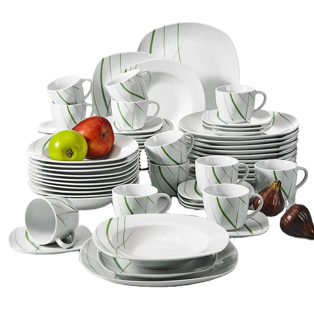 Style européen 30 pièces porcelaine fine porcelaine vaisselle carrée ronde en céramique assiette blanche plats dîner ensembles vaisselle