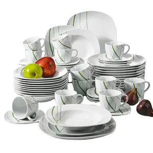 Style européen 30 pièces porcelaine fine porcelaine vaisselle carrée ronde en céramique assiette blanche plats dîner ensembles vaisselle