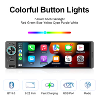 Estéreo para Auto de 6.28 Pulgadas 1 Din, Reproductor MP5 para Auto con Pantalla Táctil, Carplay, Android Auto, Radio, Compatible con Carga Rápida