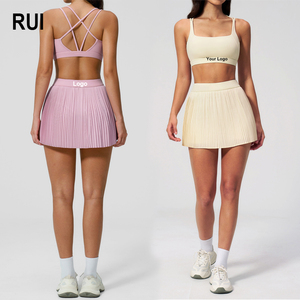 RUIQUWIN Custom Sports Sleeveless Women Running Fitness Bra Tennis Set Tight Running Casual <b>Skirt</b> 2 Piece Set - Product Image 1