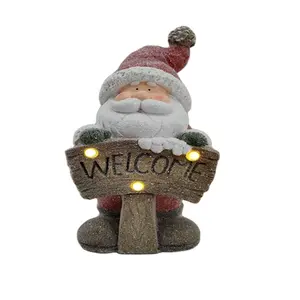 Custom Christmas Decoration Santa Snowman Figurine With Doorpalate Garden Decor Led Light Christmas Decoration