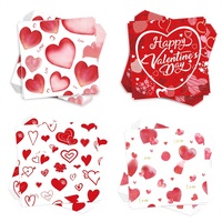 Serbet Pesta Bertema Hati Merah untuk Hari Valentine dan Tahun Baru, Kertas Motif Hati Cinta 50/24 Pcs untuk Dekorasi Peralatan Meja Pesta