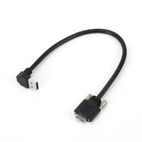 Kabel USB 3.0 Tipe A ke Micro B Sudut Kanan 90 Derajat dengan Pengunci, Transfer Data, 5Gbps, Panel Mount, Micro B USB 3.0
