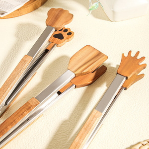 Pinzas Multiusos para Alimentos, Pinzas para Servir Barbacoa, Pinzas de Cocina de Madera de Nogal para Ensaladas con Mango con Bloqueo de Seguridad - Product Image 4
