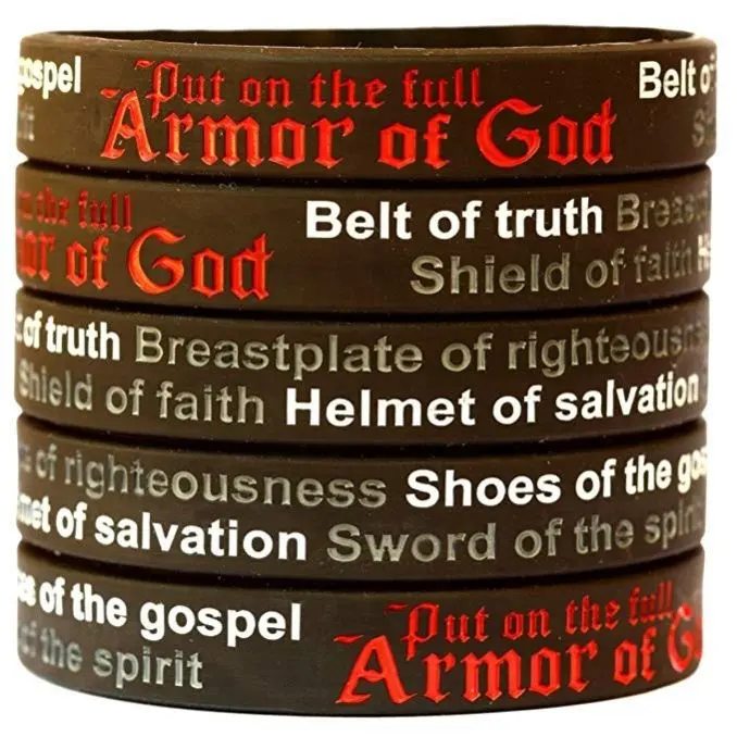 5 Armor of God Silicone Wristbands - Ephesians 6:11 Bracelets - Religious Jewelry Bands