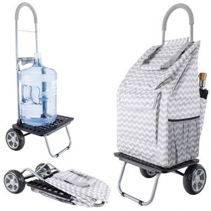Chariot de courses pliable à 4/8 roues, grande capacité 45/65L, en polyester, écologique, facile à nettoyer, design géométrique - Product Image 1