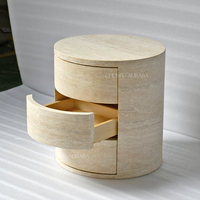 Table de chevet moderne minimaliste en bois massif, table d'appoint en travertin et en pierre calcaire, convertible en 2 tiroirs, OEM ODM, chambre à coucher