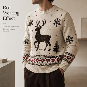 Custom Knit <strong>Sweater</strong> for <strong>Men</strong> Nordic Christmas Style 12GG Wool Long Sleeve Winter <strong>Warm</strong> OEMODM Jacquard Pullover Christmas <strong>Sweater</strong> - Product Image 2