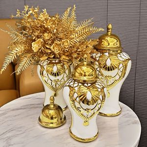 <span class=keywords><strong>Vase</strong></span> en céramique plaqué or, décoration artistique pour la maison, pot à gingembre en porcelaine pour la décoration de la pièce, meubles de salon, accessoires pour la maison - Product Image 5